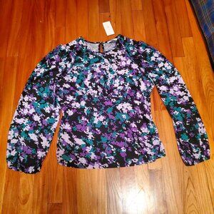 NWT Suzy Shier - Empire Waist - Keyhole back top black with flowers size XL